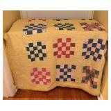 Yellow Handmade Nine Patch Quilt