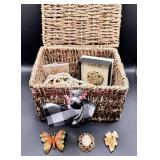 Wicker Box with Costume Jewelry
