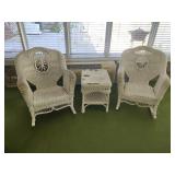 2 Wicker Rocking Chairs & Side Table