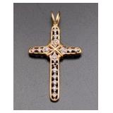 14K Gold Cross Pendant with Clear Stones