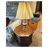 Octagon End Table & Brass Table Lamp