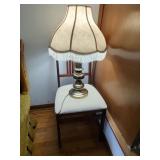 Folding Wood Chair & Brass Lamp