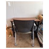 Wood Desk With Outlet and Mesh Chair on Wheels