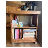 Wooden Rolling Microwave Cart with Various Cookboo