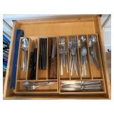 Wooden Flatware Organizer with Assorted Cutlery