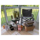 Decorative Items, Chair, and Storage Baskets