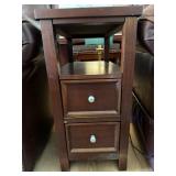 Wooden Side Table with Two Drawers and Open Shelf