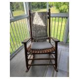 Wooden Slat-Back Rocking Chair with Cushions