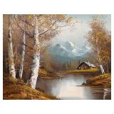 Signed Wallace Oil Painting on Canvas in Oak Frame
