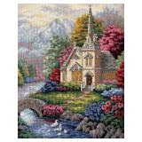 Hand-Stitched Framed Picture of Church and Scenic
