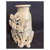 Vintage Chinese Hand-Carved Soapstone Floral Vase