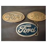 Three Ford Belt Buckles in Various Finishes