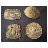3 United States Marine Corps Belt Buckles & 1 Coas