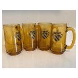 4 Amber Glass Beer Mugs with Ford Family Crest