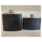 Two Branded Leather-Wrapped Hip Flasks