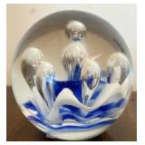 Glass Paperweight With Blue Accents