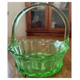 Vintage Green Glass Basket w/Handle