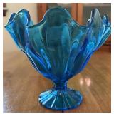 L.E. Smith Peacock Blue Handkerchief Bowl