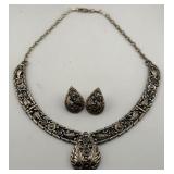 Sterling Rose Motif Necklace and Earrings