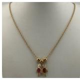 14K Gold Necklace with Gemstone Pendants