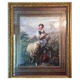 Framed Artwork of Girl with Sheep