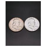 (2) 1958 Franklin Silver Half Dollars