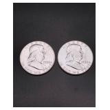 (2) 1958 Franklin Silver Half Dollars