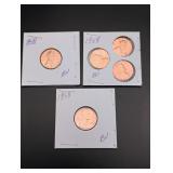 (5) 1958 Jefferson Wheat Pennies BU