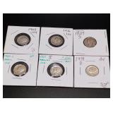(6) Assorted Date Mercury Dimes