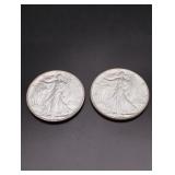 (2) 1943 Walking Liberty Silver Half Dollars