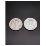 (2) 1943 Walking Liberty Silver Half Dollars