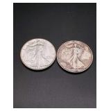 (2) 1943 Walking Liberty Silver Half Dollars