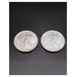 (2) 1943 Walking Liberty Silver Half Dollars