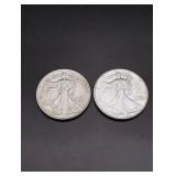 (2) 1943 Walking Liberty Silver Half Dollars
