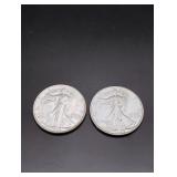 (2) 1943 Walking Liberty Silver Half Dollars