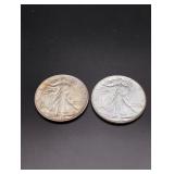 (2) 1943 Walking Liberty Silver Half Dollars