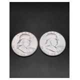 (2) 1958 Franklin Silver Half Dollars