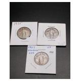 (3) Assorted Date Standing Liberty Quarters