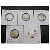 (5) Assorted Date Buffalo Nickels