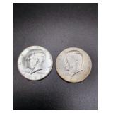 (2) 1964 P Kennedy Silver Half Dollars
