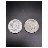 (2) 1964 P Kennedy Silver Half Dollars