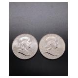 (2) 1963-D Franklin Silver Half Dollars