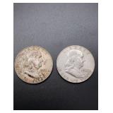 1959 and 1962-D Franklin Silver Half Dollars
