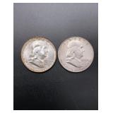 1954-P and 1854-S Franklin Silver Half Dollars