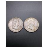 (2) 1949 Franklin Silver Half Dollars