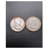 (2) 1954-S Franklin Silver Half Dollars