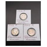 (3) Jefferson Wartime Nickels - 35% Silver