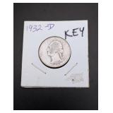 1932-D Washington Silver Quarter - Key Date