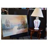 Pastel Acrylic Canvas & Lamp w/ End Table