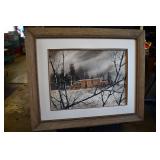 Adobe Winter Scene Acrylic Painting Signed
